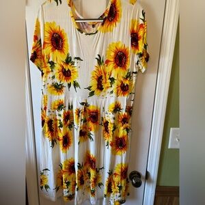 HaoMeiLi Cotton Summer Mini Dress Sunflower Print